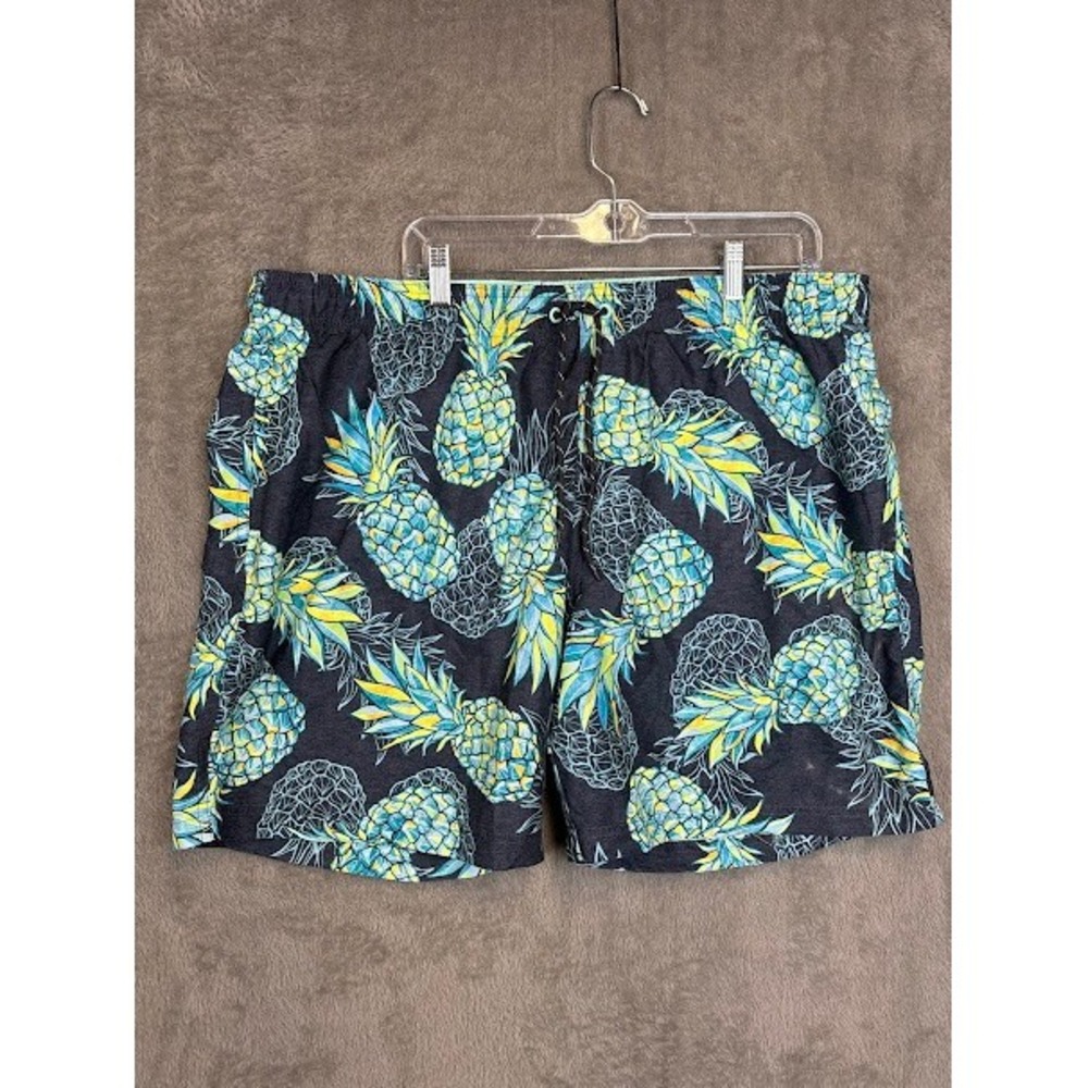 George Men's Above The Knee Swim Trunks Pineapple Print Blue Yellow XL 40-42‎